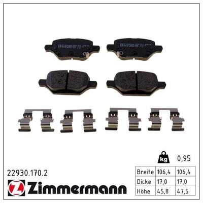 ZIMMERMANN Bremsbelagsatz, Scheibenbremse 229301702 Hinterachse für Vaughall GM