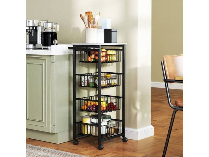 VUENOR Desserte de cuisine roulante 43 x 31 x 91 cm gris clair - 4 paniers