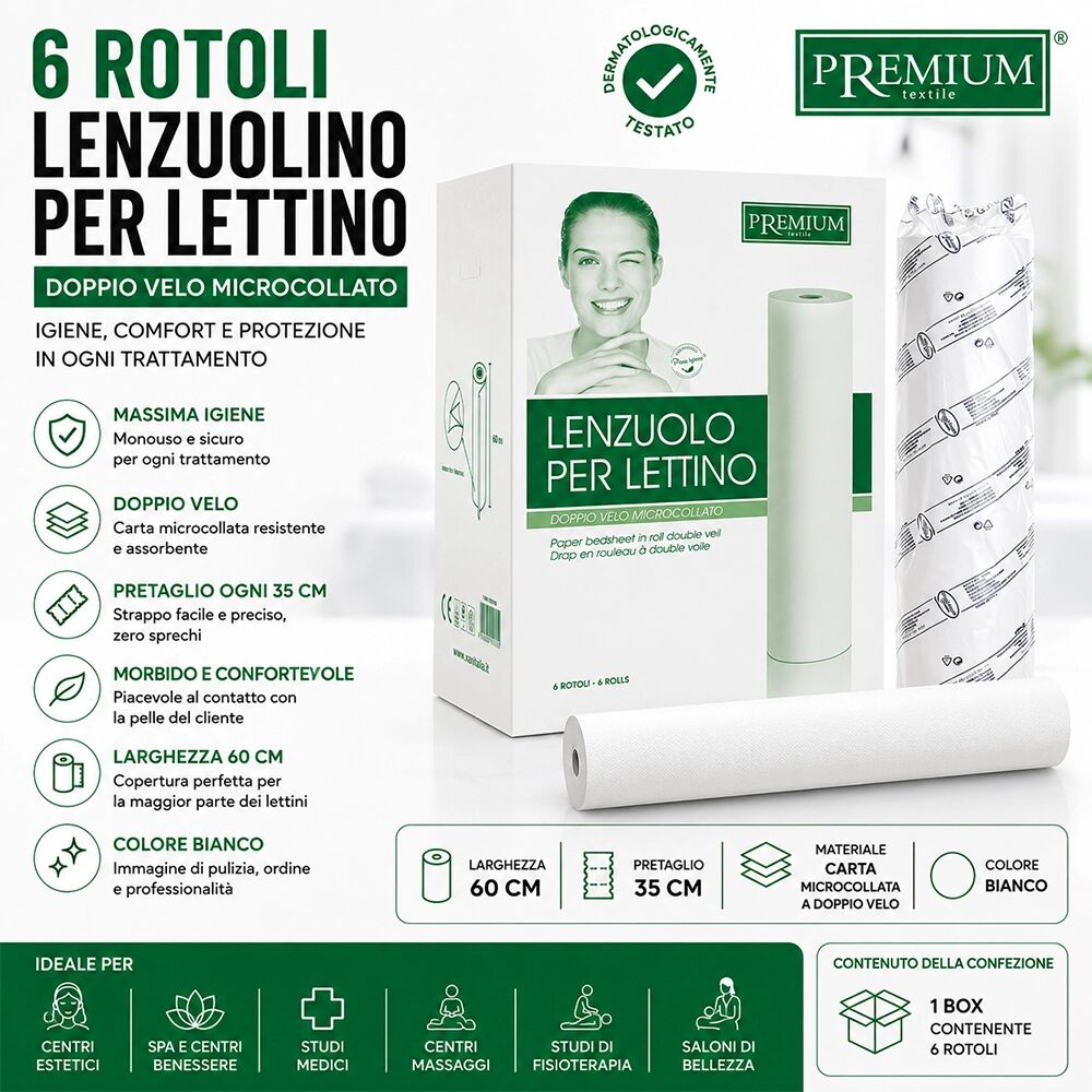 Xanitalia 6 Rotoli Lenzuolino da Lettino Monouso 2 Veli 60 cm