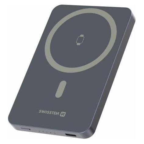 Swissten Power Bank Fusion 5000 mAh with Apple Watch Charger (Magsafe Compatible) - Silver (5000 mAh, 15 W, 19.25 Wh) (22013982)