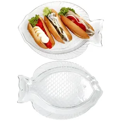 2x Fischplatte OSLO Gr. L LxB 35x24cm Glas Fisch-Relief Servier-Teller Garnelen