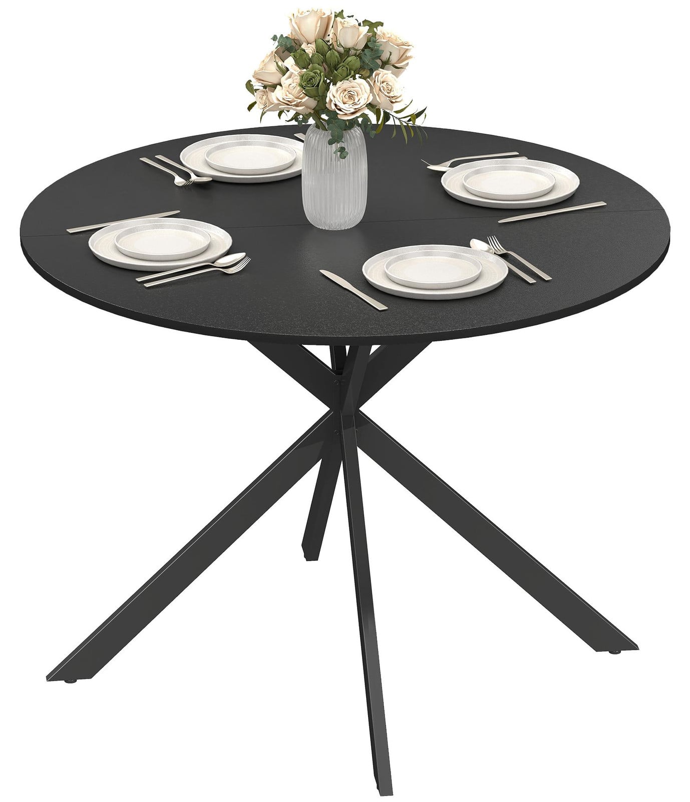 HOMCOM Ronde eettafel voor 4 personen in industriële stijl, zwart
