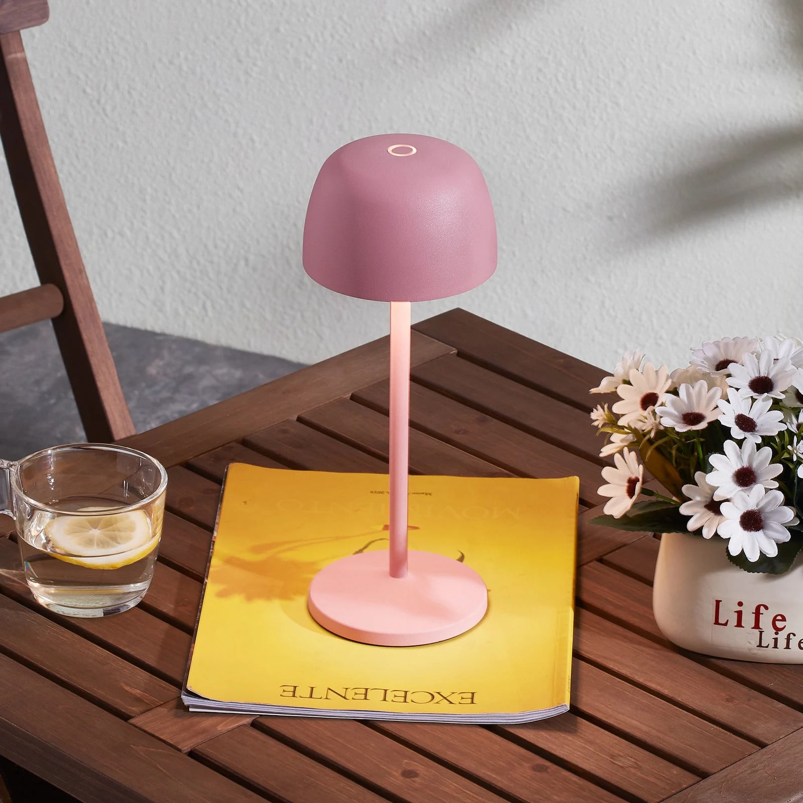 Lindby Arietty Draagbare Tafellamp Pink - Modern Aluminium met Lampenkap en Oplaadbare Accu