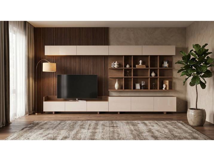 Xlmoebel Wohnwand Moderne Wohnwand in Braun mit eleganter Holzverarbeitung, Made in Europa
