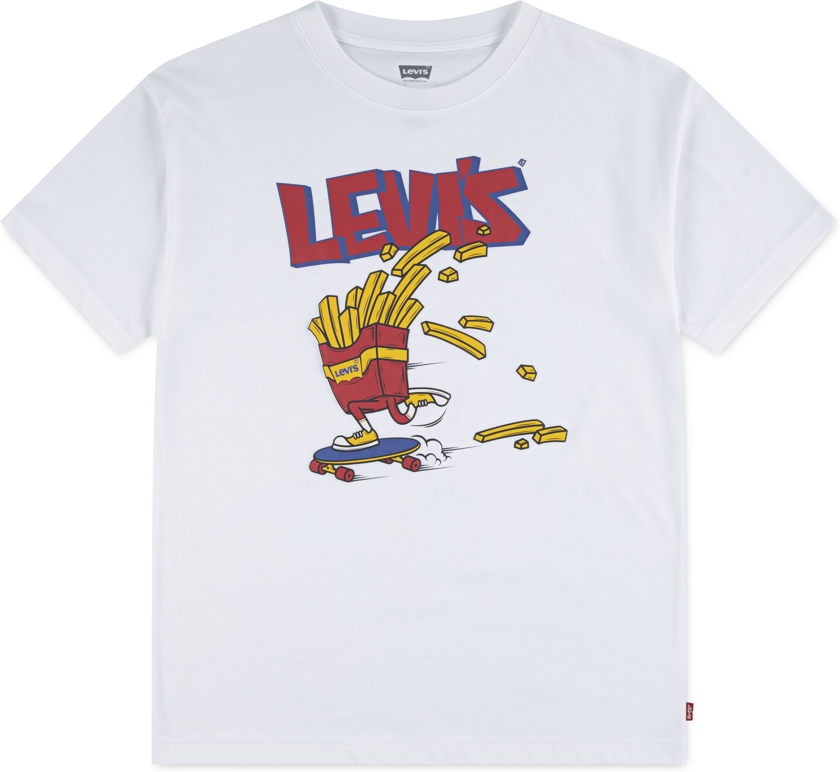 T-Shirt LEVI'S KIDS "LVB FRIES ON THE LOOSE TEE", Mädchen, Gr. 14 (164), weiss (hellweiß), Jersey, Obermaterial: 60% Baumwolle, 40% Polyester, bedruckt, normal hüftbedeckend, Rundhals, Shirts T-Shirt, for Boys, mit coolem Logo-Print hellweiß 14 (164)