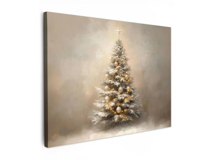 MuchoWow Leinwandbild - Weihnachten - Weihnachtsbaum - Schnee - Kunst - 80x60 - Malerei, Champagner, Textil, Kiefer, Abstrakt, Rechteckig, 80x60 cm, gerahmt, Bilder & Rahmen, Bilder, Wandbilder