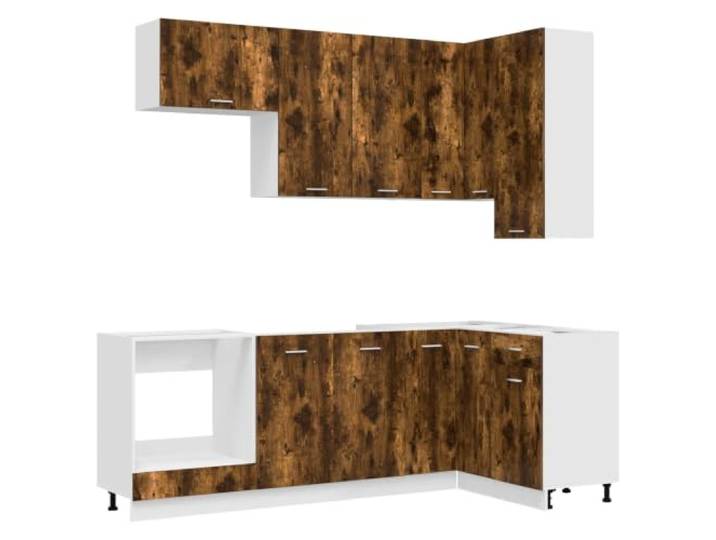 Favemtsl Küchenzeile 8-teilig Lyon Küchenschrank Geräucherte Eiche Stellbare Füße sorgen für Stabilität auf unebenem Boden im Kochbereich, während das Holzwerkstoff-Set Ordnung schafft.