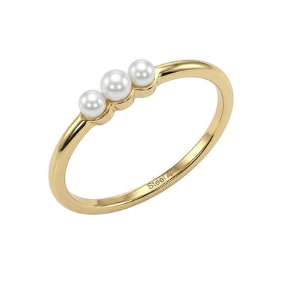 Fingerring AMOR Gr. 56, gold (gelbgoldfarben, weiß), Fingerringe, Damen, 56, Edelstahl Perlen, 1,5mm, Edelstahl, Perlen, Fingerring, mit Glasperle