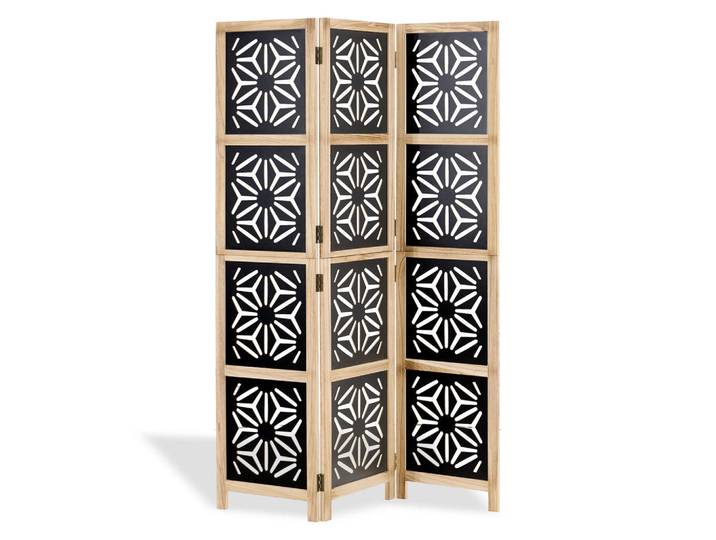 Homestyle4u Paravent 3-tlg. 120/170 cm Braun Holz-Ornamentik, 120x170x2 cm, Wohnzimmer, Raumteiler, Paravents