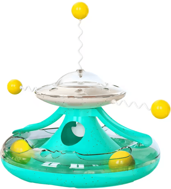Inspire Curations Interactive Cat Puzzle Toy With Spinning Track Balls & Feather Teaser turqpuise
