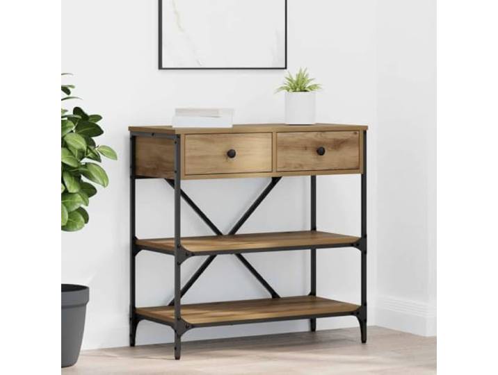 TEKGHUT Konsolentisch Braun 75 x 34,5 x 75 cm Spanplatte mit Schubladen Schlankes Design, Spanplatte, Schubladen, Regale, vielseitig, für enge Räume, strukturierte Oberfläche