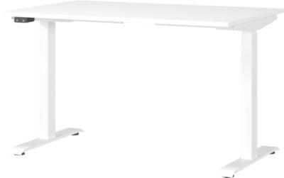 Schreibtisch Porto, elektrisch höhenverstellbar, T-Fuß, B 1200 x T 800 x H 720-1200 mm, weiß/weiß + Memory-USB-Panel