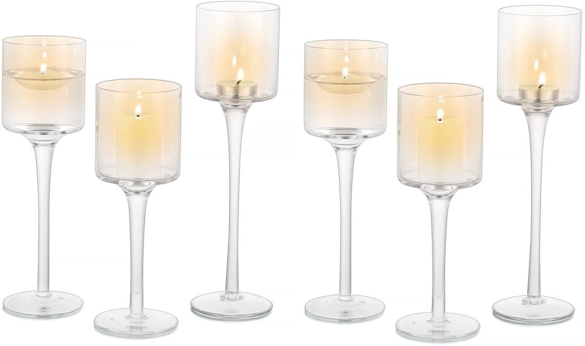 Omgoods Set van 6 Elegante Glazen Theelichthouders voor Tafeldecoratie