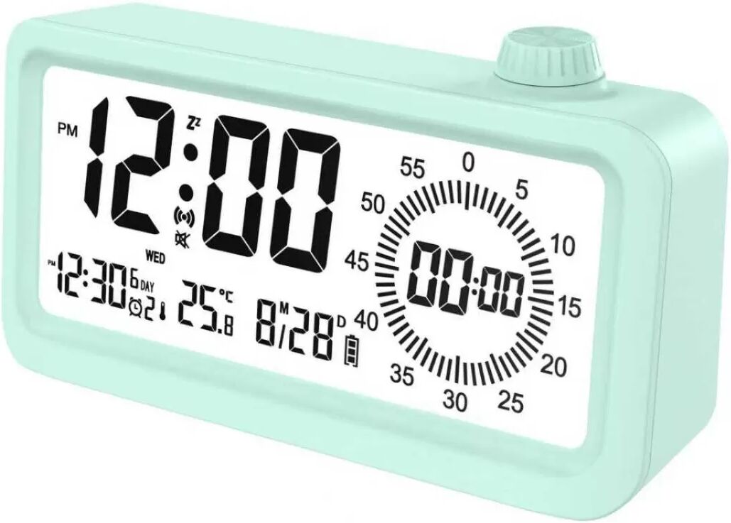INF Réveil Intelligent Rechargeable avec Écran LCD, Veilleuse et Compte à Rebours Vert