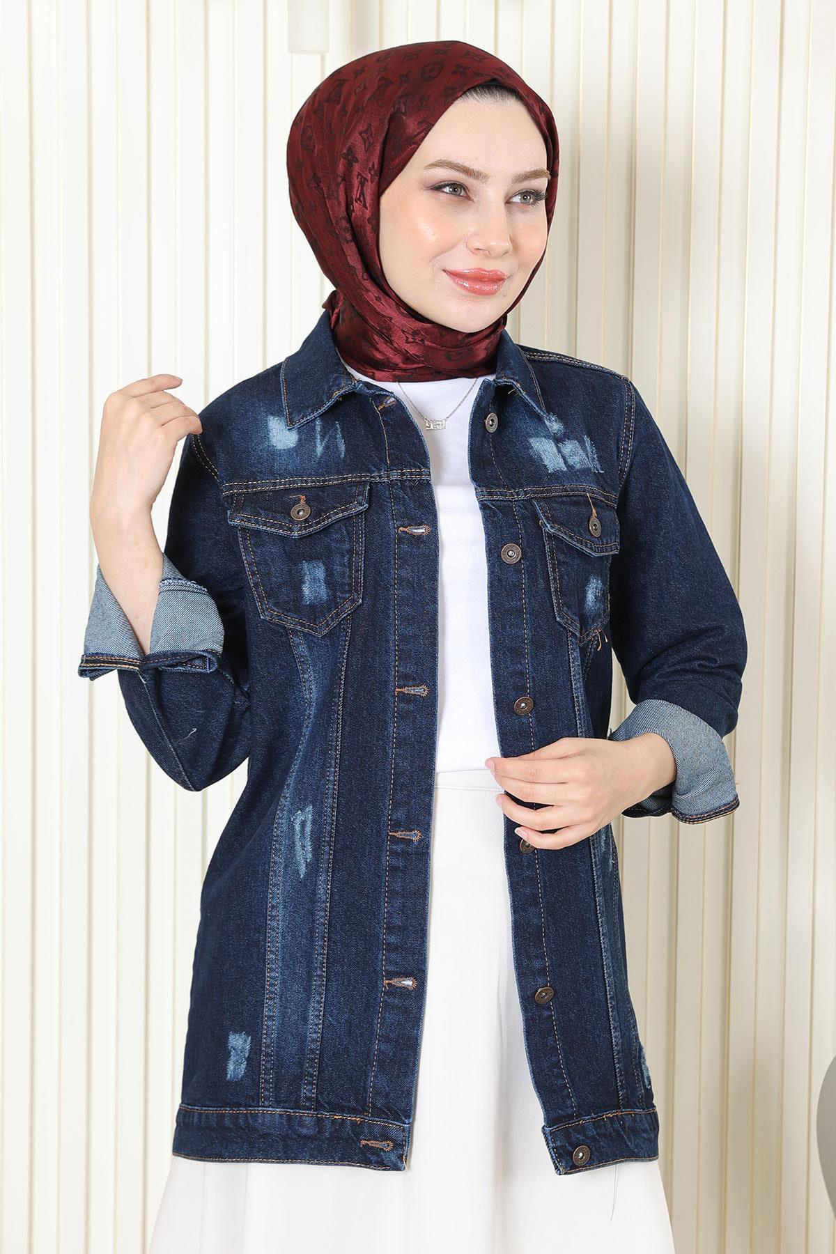 Geknopt Denim Jasje Donker Denim