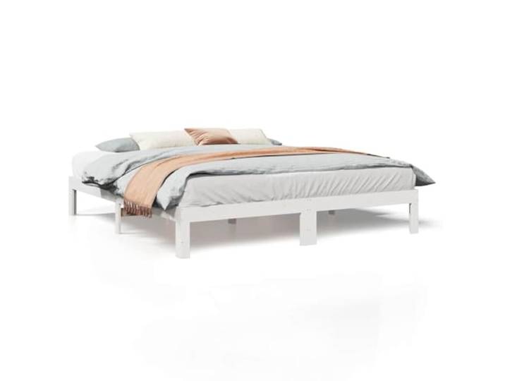 PUGYNBK Bett 180 x 200 cm, massives Kiefernholz, Weiß Lattenrost im Lieferumfang enthalten, ohne Lattenrost, stabile Füße, Anschluss für Familienbett