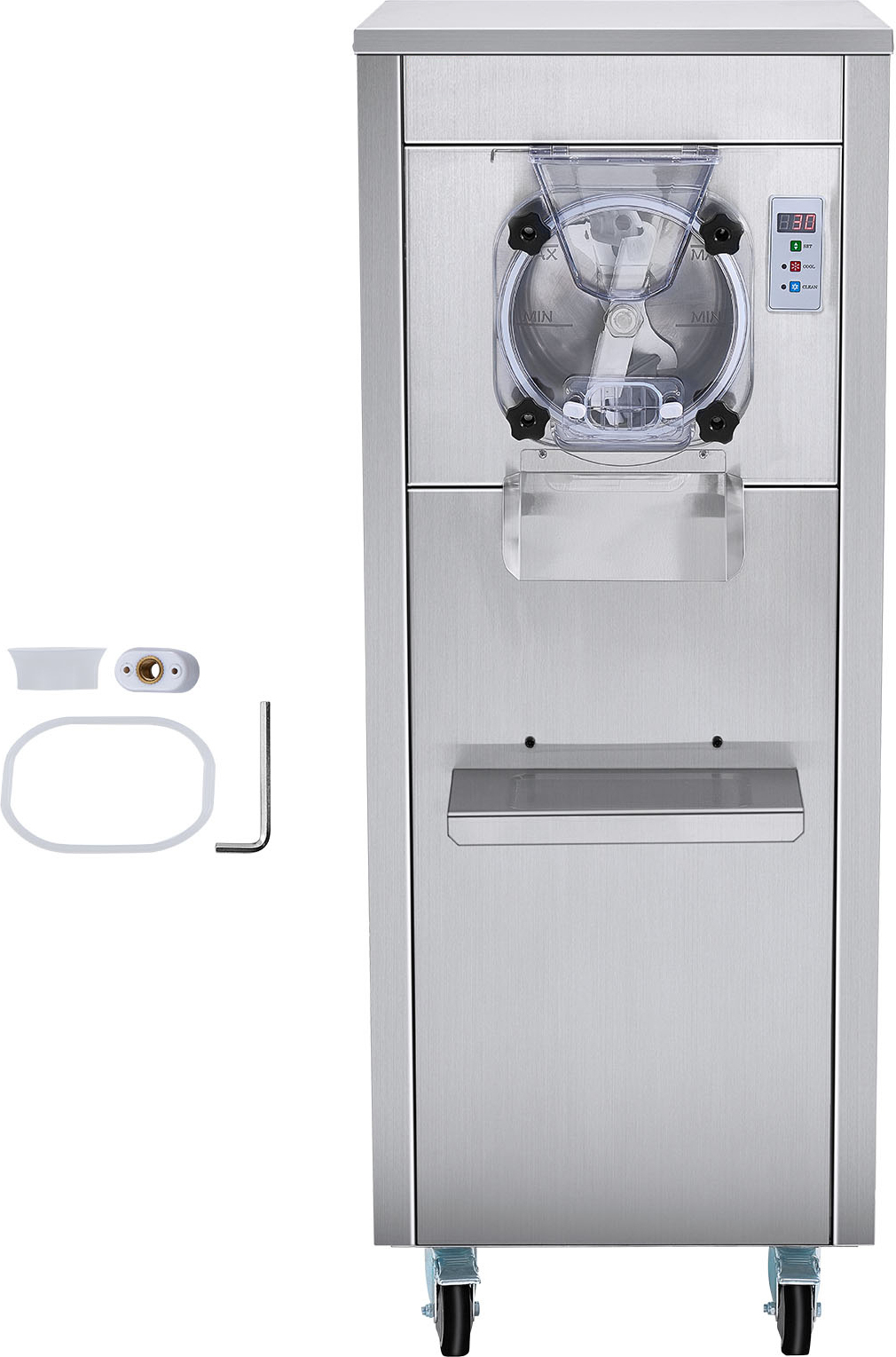 SucceBuy Kommerzielle Eismaschine von , 18 l/h, 1600 W, Einzelgeschmack, 6-l-Edelstahlzylinder, automatische Reinigung, LED-Panel, für Restaurants und Snackbars