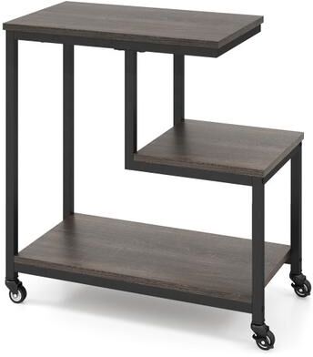 Costway G-shaped Side Table 3-Tier Mobile End Table with Open Shelves-Gray