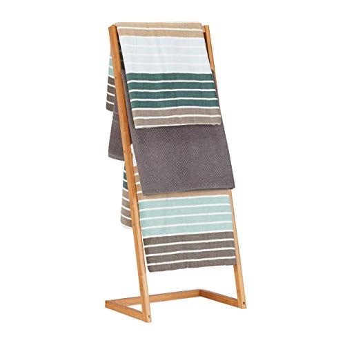 Relaxdays Handdoekenrek vrijstaand bamboe bruin beige H x B x D: 98 x 40,5 x 28 cm