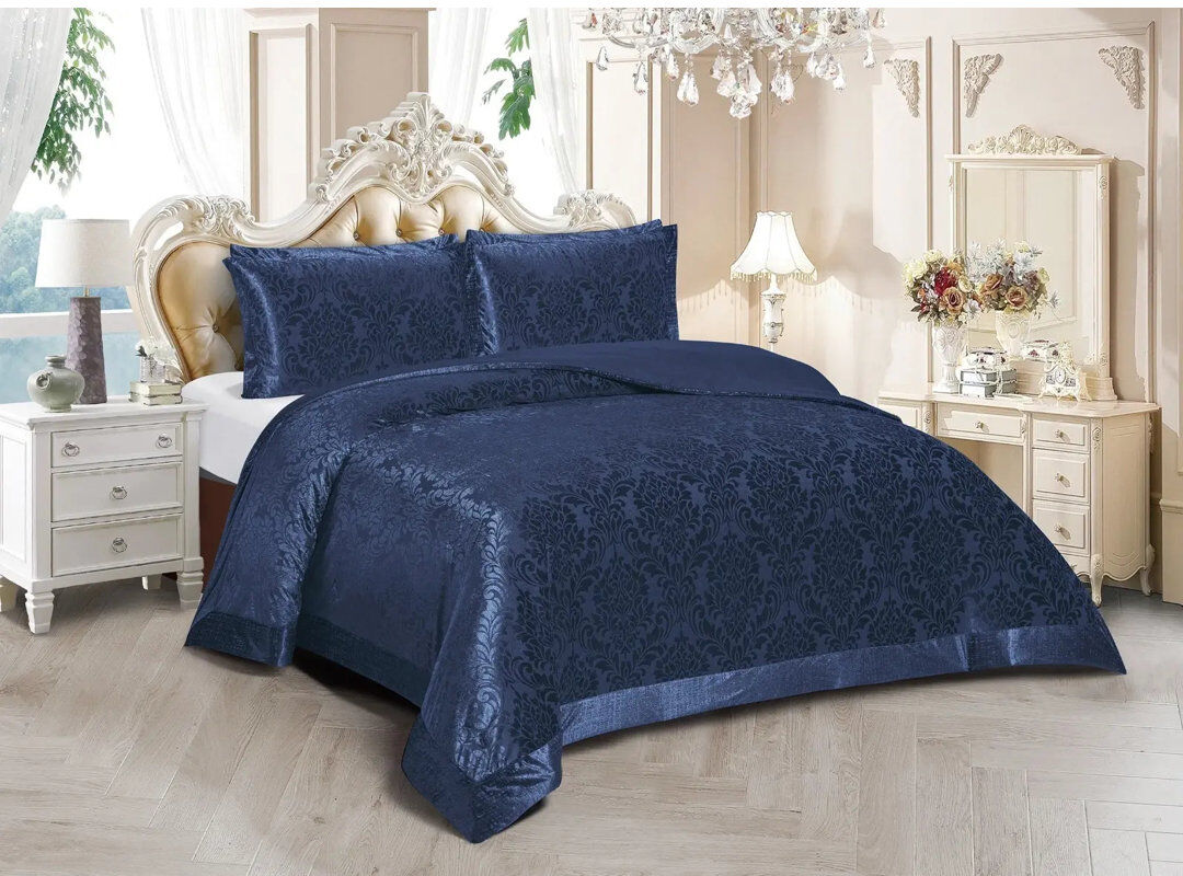 Stylish Home Polyester Floral Bedspread with Pillow Shams Included Blue Double Bedspread + 3 Standard Shams