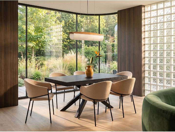 Essgruppe Tisch + 6 Stühle - Schwarz und Beige CATONAV