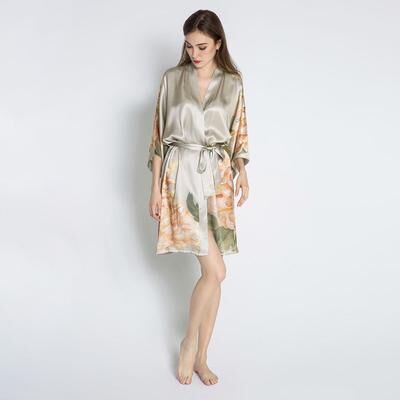 KIM + ONO Short Kiku Kimono Robe   Silk Watercolor Robe   KIM+ONO - willow / one size