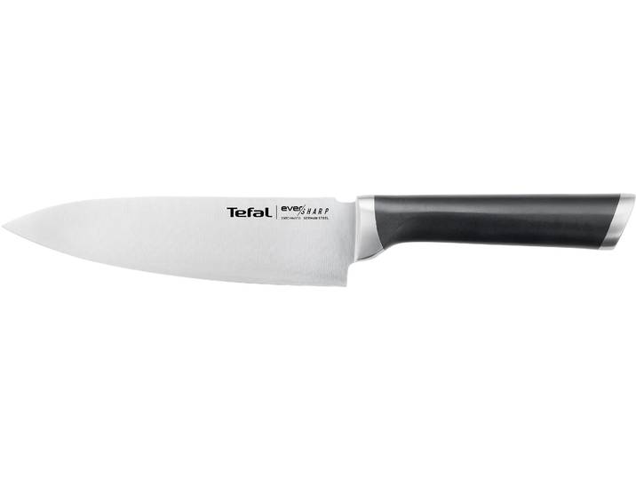 Kochmesser TEFAL K25690 Ever Sharp , silber (silberfarben, schwarz), Klingenlänge 16,5cm, Edelstahl, Kochmesser, Kochmesser, inkl. Messerschärfer, Edelstahl, exklusive Schleiftechnologie