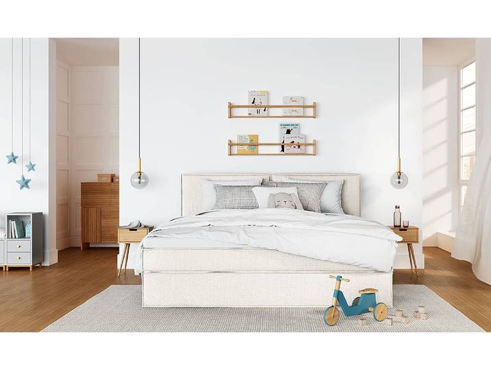 Familienbett Boxspringbett 240 x 200cm Flachgewebe Weiß H3