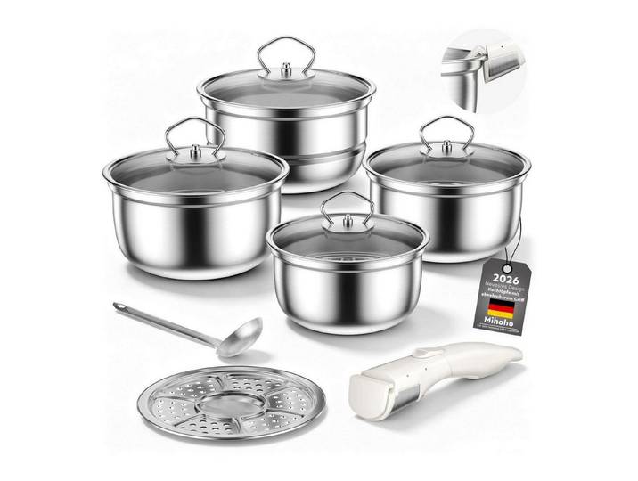 LuxusKollektion Topf-Set Topfset Edelstahl 11tlg. Induktion Abnehmbar