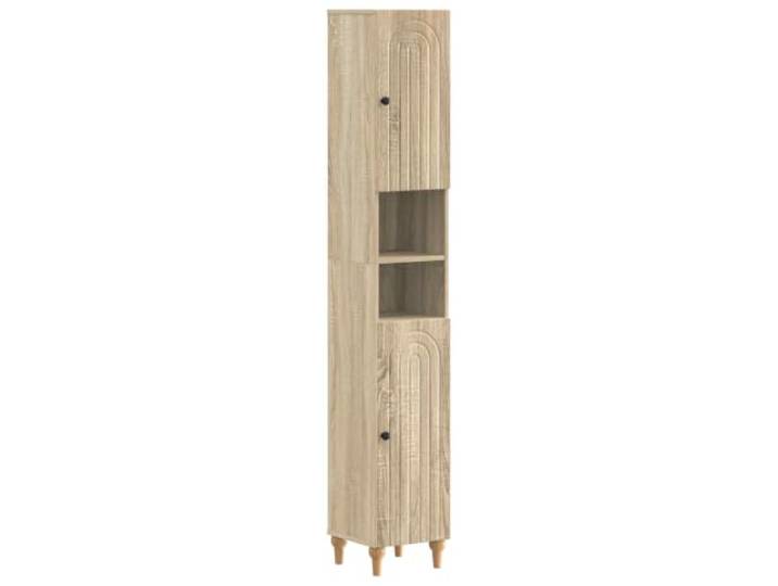 PUGYNBK ALKMAAR 2-teiliges Badezimmerschrank-Set Feuchtigkeitsbeständiges technisches Holz, modernes lineares Design, wendbare Türen, offenes Regal