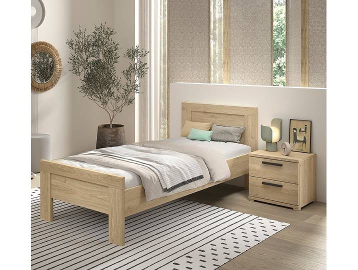 Lit simple Sam avec table de nuit 90 x 200cm Marron