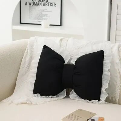Trendy Discount Goods Pink Bow Lace Sofa Pillow Plush PP Cotton Filled Bed Pillow Car Seat Support Pillow Matching Decorative Pillow black