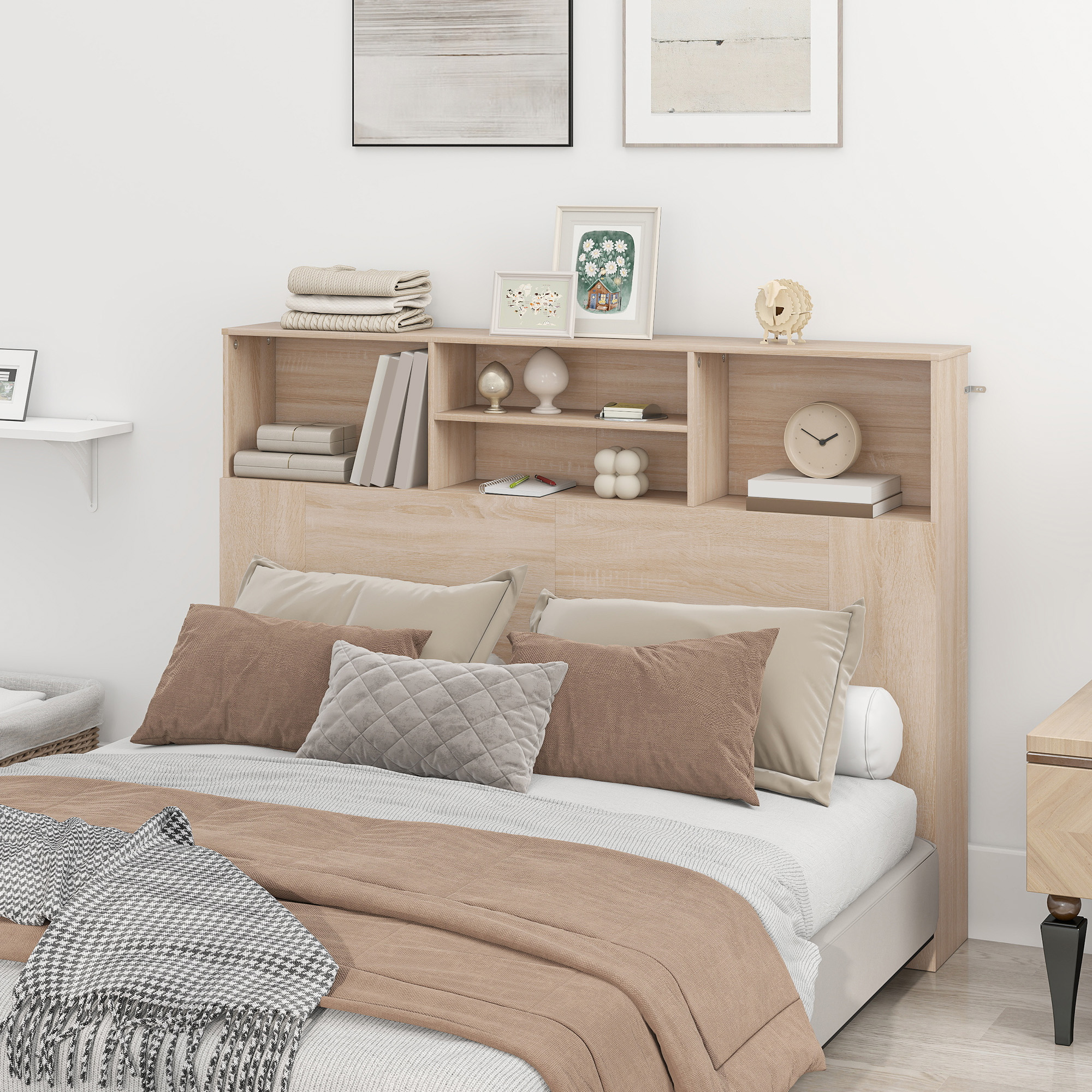 Homcom Testiera Letto con  4 scomparti aperti, 140 x 19 x 103,5 cm, Legno naturale   Aosom Italy