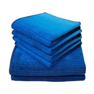 Handtuch Set DYCKHOFF "mit Farbverlauf", blau, 6 Stk., Walkfrottee, Walkfrottee, Obermaterial: 100% Baumwolle, Handtuch-Sets, mit Farbverlauf;4 Handtücher (50x100cm), 2 Duschtücher (70x140cm)