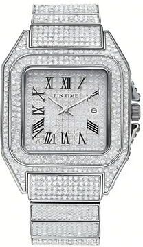 Fashion Sheath Luxury Gold Iced Out Hip Hop Watch With Emerald Accents Diamond Style Mens Quartz Wristwatch b2