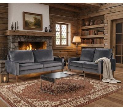 US Pride Furniture Container furniture Velvet Fabric 2pcs Living Room Set , Loveseat and Sofa