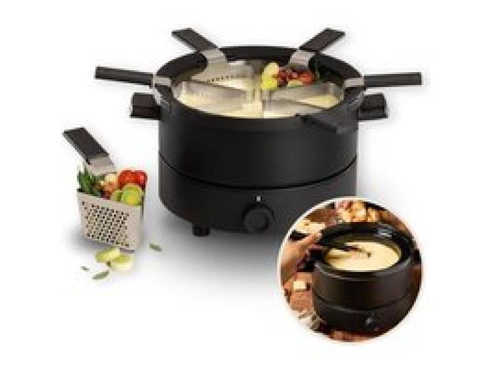 Appareil à fondue électrique - DC LIFE - Evolution 3-en-1 - Caquelon inox 3 L - Bol céramique bain-marie - 6 paniers perforés