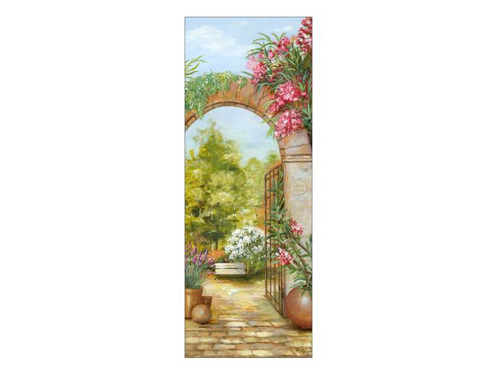 Tableau Chemin vers le jardin I Cadre : panneau de fibres de bois MDF Revêtement : toile Vert/Bleu/Marron 27 x 77 x 2cm