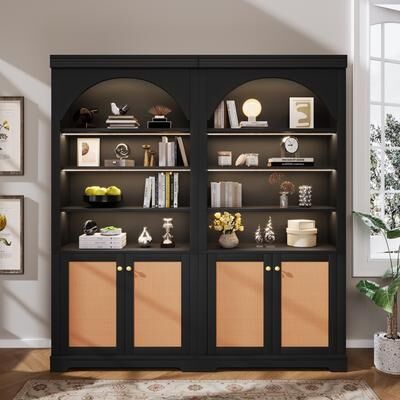 Cusp Barn "70.8"" Tall Bookshelf Suite with 4-layer LED Lights, Modern Bookcase Storage Cabinet with Doors and Open Adjustable Shelves"