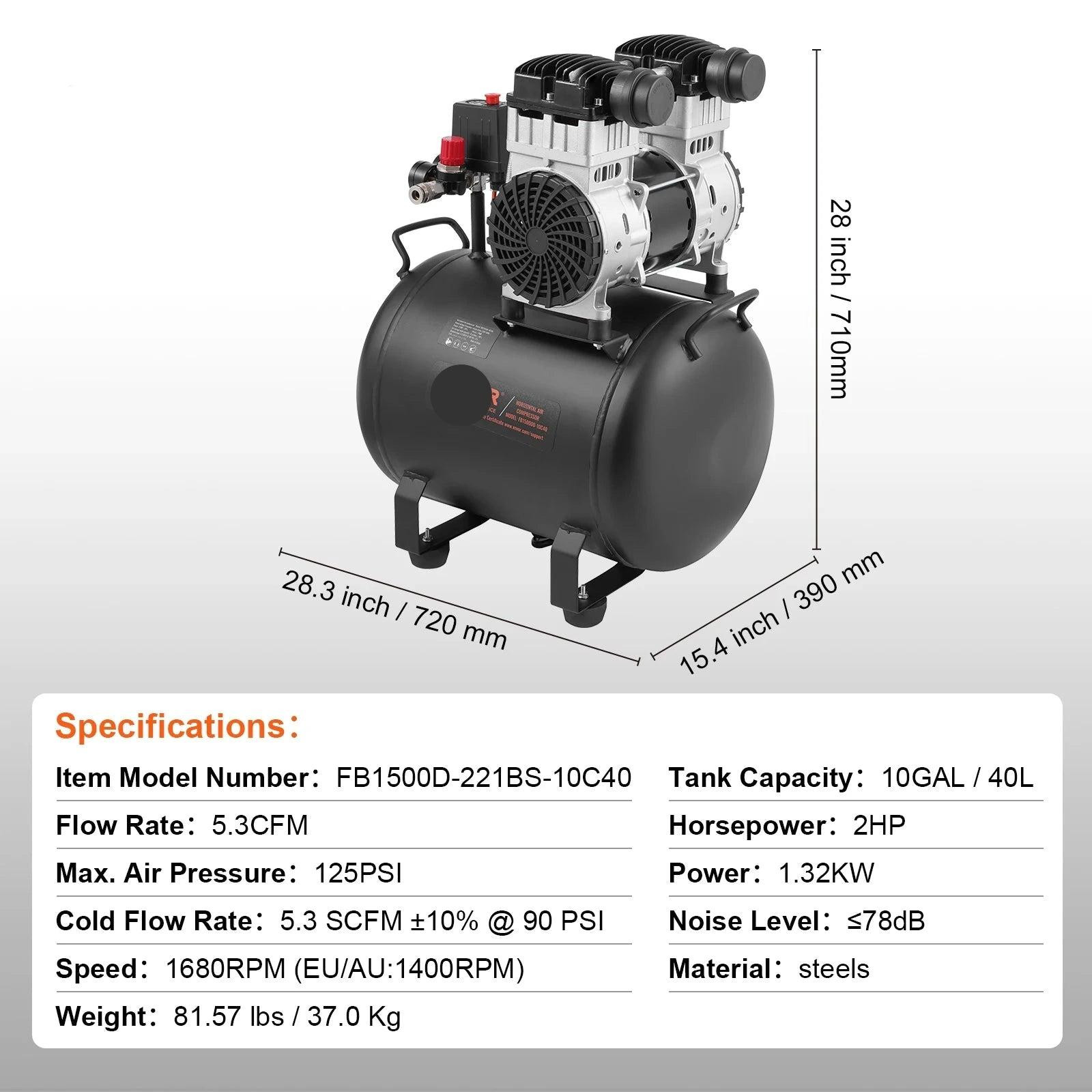 Selius Stille Luchtcompressor - Elektrische Compressor - 1.32KW - 78dB