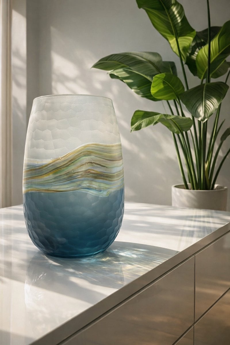 Kristalglas Leerdam Zilte Zee Handgeblazen Glazen Vaas - Blauw