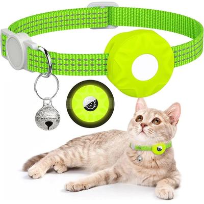 Uplift Picks Reflective AirTag Cat Collar With Holder And Bell For Safer Pet Tracking yellow Green