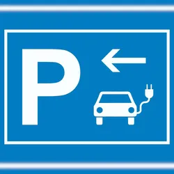 HB-Druck E-Auto Elektrofahrzeug Parkplatz Schild mit Richtungspfeil links waagerecht A1 (594x841mm)