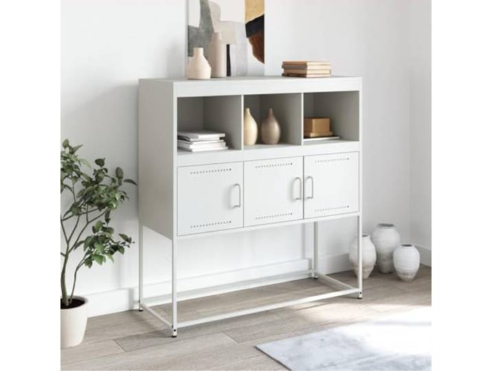 KTHLBRH Sideboard weiß 100,5 x 39 x 107 cm 3 Türen Stahl 3 Fächer, leicht zu reinigen, Montage erforderlich, Möbelstahl