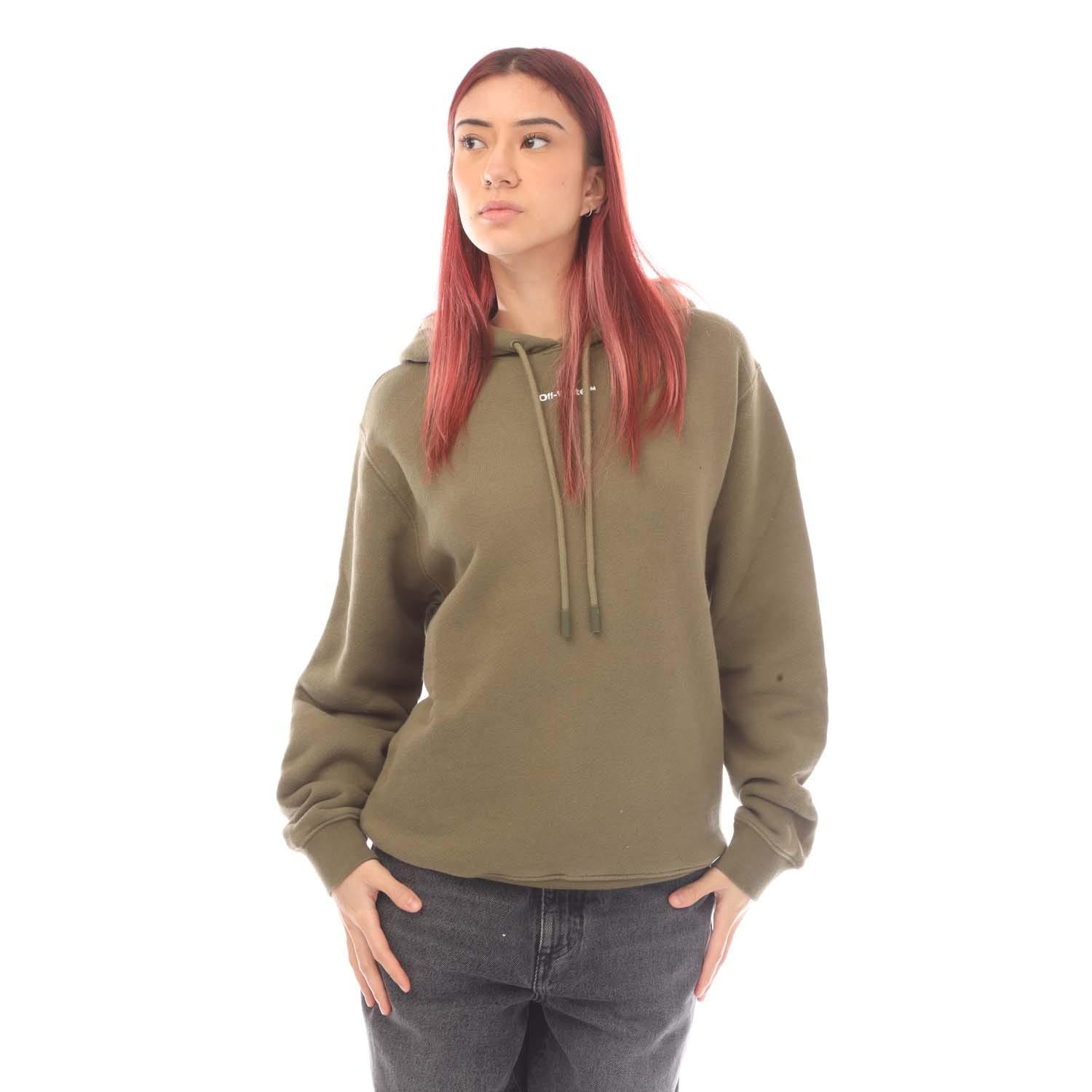 Women's Off White Flock Chine Flower Arrow Hoodie in Green