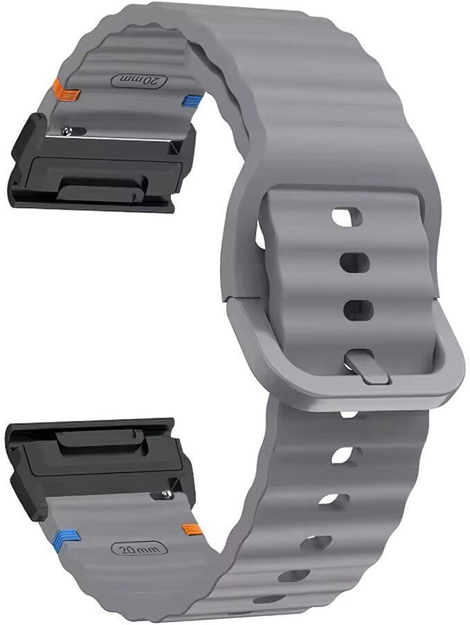 Universal Garmin 22mm QuickFit EIDERWOOD Wavy Silikone Smartwatch Rem - Mørkegrå