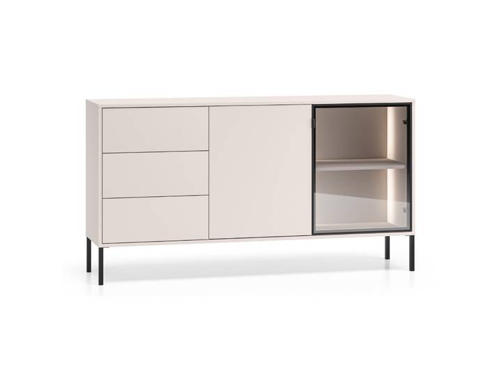Zweiturige Kommode Barnee mit Schubladen und Beleuchtung, 160 cm,