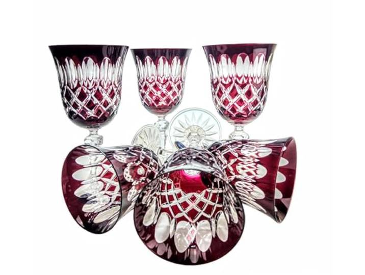 MaRika Kristall Weingläser Set – 220 ml, rubinrot, handgefertigt – 6er Set Weingläser, perfekt für Rotwein und Weißwein, Geschenkidee