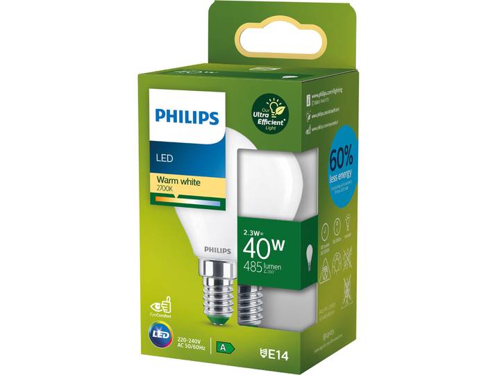 Philips LED CLA 40W P45 E14 2700K FR UE SRT4 - Farbe: matt - Lichtfarbe: Warmweiss - Material: Glas