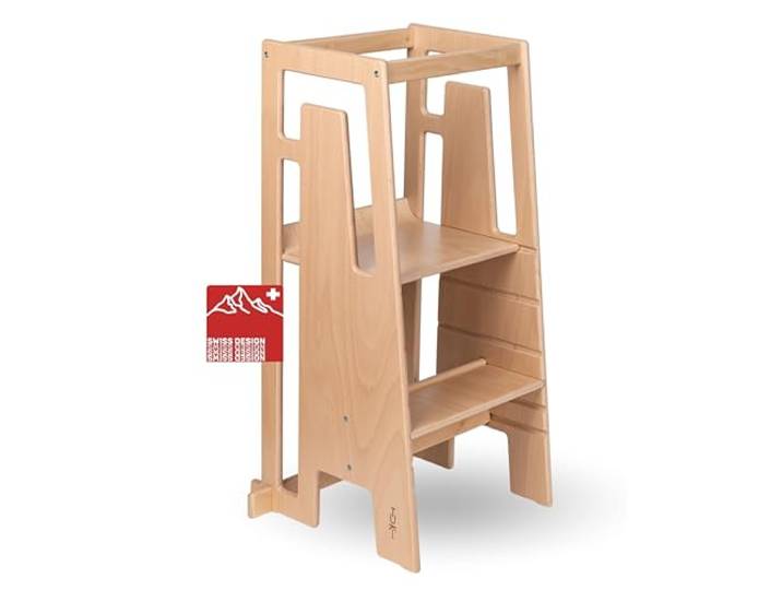 Tuki Lernturm ab 1 Jahr für Kinder Nature Höhenverstellbar, hohe Standsicherheit, ergonomisches Design Langlebiger Montessori Learning Tower hilft bei Motorik & Lernen